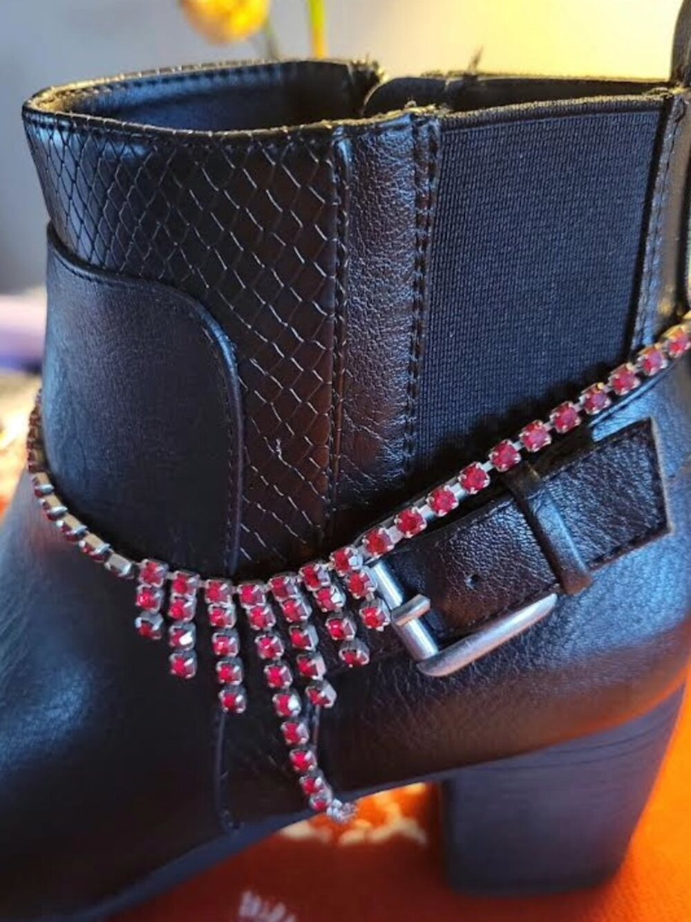Single Replacement Vintage Boot Chain - Bright Silver Tone Red Rhinestones